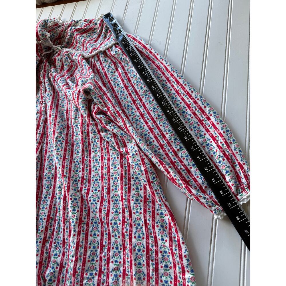 Lanz of Salzburg Flannel Small Red Floral Stripe Prairie Nightgown Ruffle Trim - Picture 8 of 13